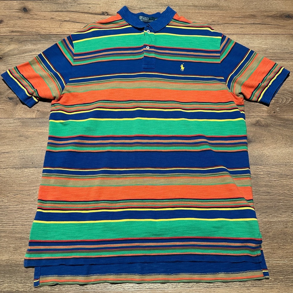 Vintage Polo Ralph Lauren Multi Color Striped Polo Shirt Mens XL - Picture 2 of 6
